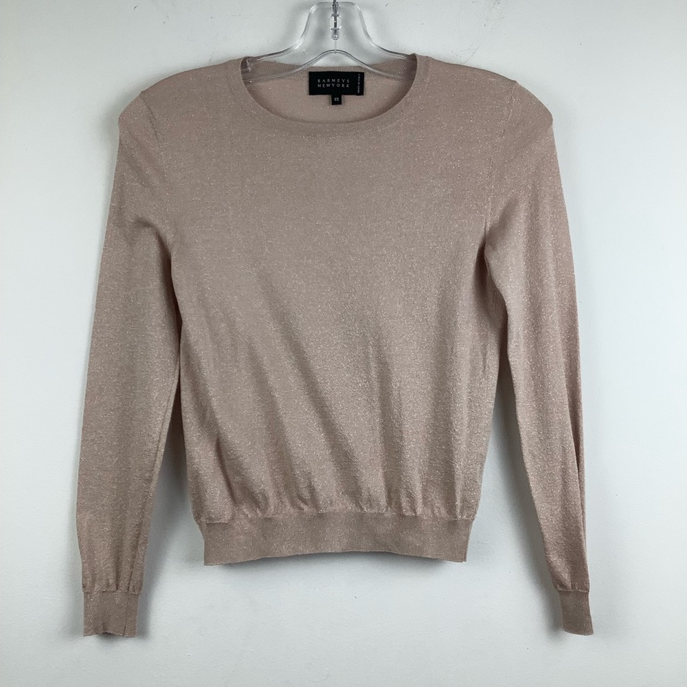 Barneys New York Silk Blend Knit Crew Neck Long Sleeve Top in Light Pink